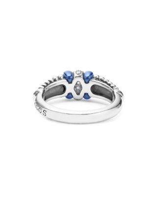 Sterling Silver Diamond & Ultramarine Ceramic Rondelle Bead Ring