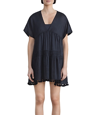 Lafayette 148 Gemma Cloth Pom-trimmed Tunic In Black