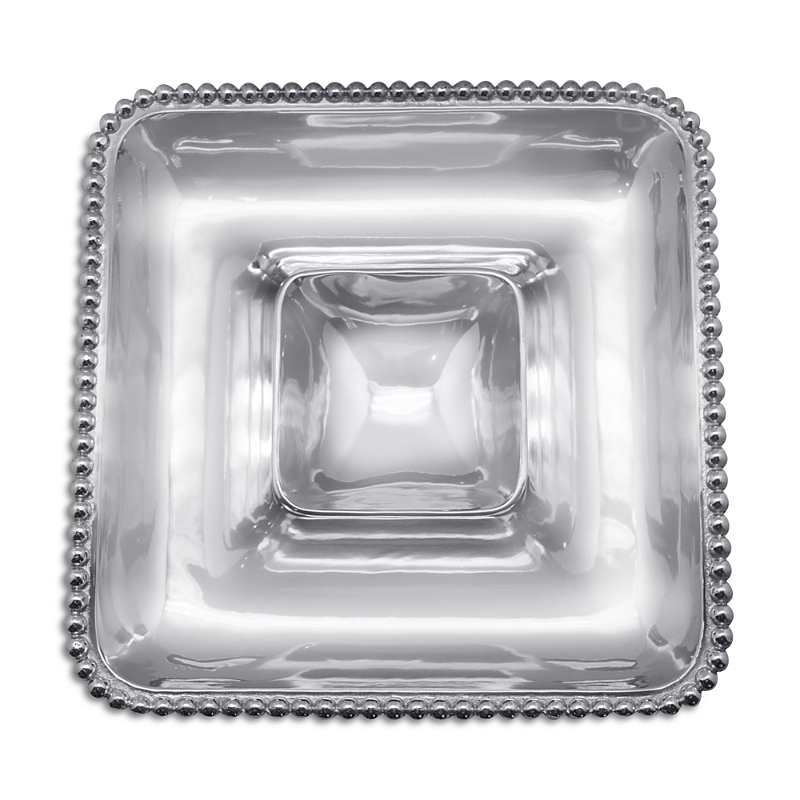 Mariposa Pearled Square Chip & Dip Server In Silver