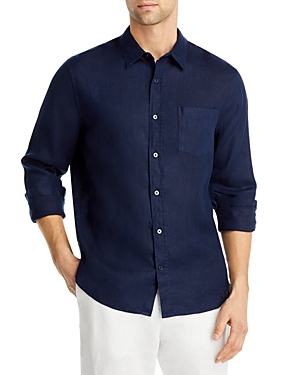 Shop Vince Solid Linen Button Down Shirt In Coastal