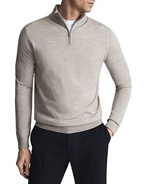 Reiss Blackhall Merino Funnel Neck Half Zip Pullover In Oatmeal