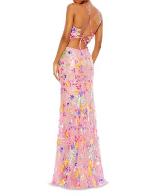Embellished Lace Strappy Column Gown