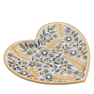 Jay Strongwater Indigo Floral Heart Trinket Tray In Delft Garden