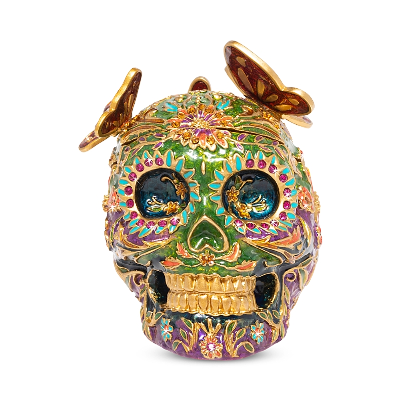 Jay Strongwater Rivera Butterfly Skull Mexican Skull Box In Bouquet