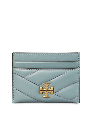 Tory Burch Kira Chevron Leather Card Case In Arctic/rolled Gold