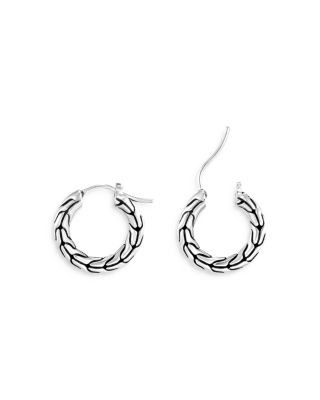Sterling Silver Carved Chain Hoop Earrings, Small