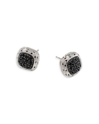 Small Square Stud Earrings with Black Sapphire