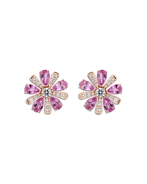 Hueb 18K Rose Gold Botanica Pink Sapphire & Diamond Flower Stud Earrings