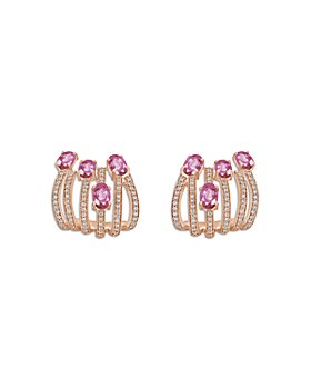HUEB - 18K Rose Gold Spectrum Pink Sapphire & Diamond Stud Earrings