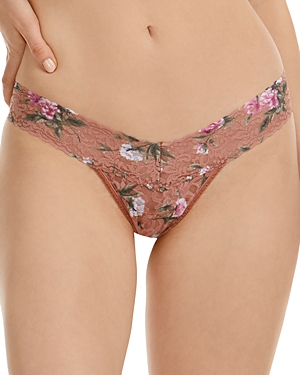 Hanky Panky Low-rise Printed Lace Thong In Terracotta Rose