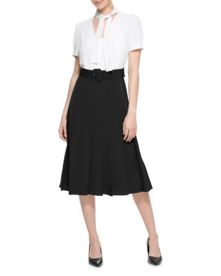 KARL LAGERFELD PARIS Belted Combo Midi Dress | Bloomingdale's Women