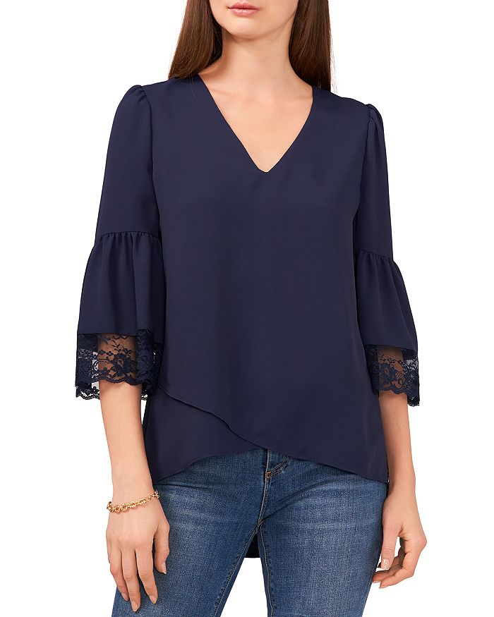 VINCE CAMUTO Tiered Sleeve Lace Trim Top | Bloomingdale's