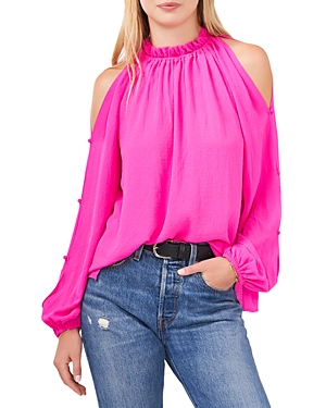 Vince Camuto Long-sleeve Cold-shoulder Top In Hot Pink