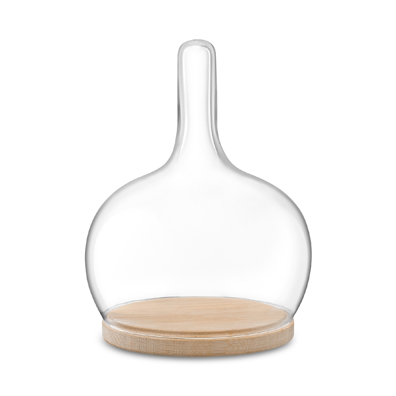 Lsa Glass Cloche Dome With Oak Base, 10 In Clear