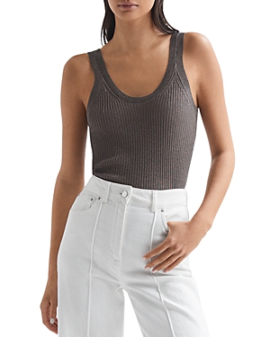 Reiss Imogen Metallic Sleeveless Knit Top In Mink
