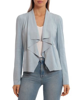 Bagatelle Faux-suede Drape-front Jacket In Coastal Breeze