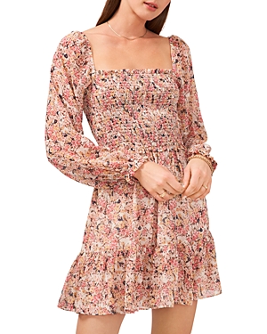 1.state Smocked Printed Dress In Tuscan Wfl