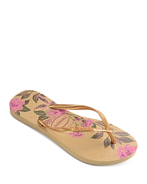 Shop Havaianas Women's Slim Organic Floral Print Rubber Flip Flops In Golden