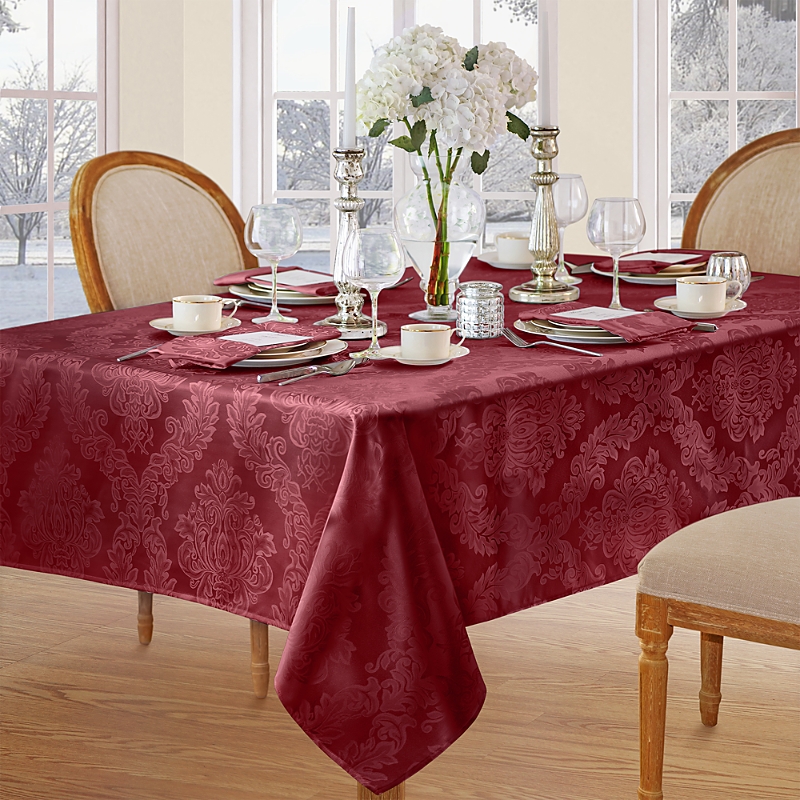 Villeroy & Boch Elrene Barcelona Jacquard Damask Square Tablecloth, 52 X 52 In Burgundy
