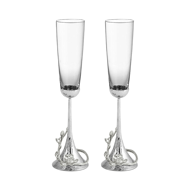 Michael Aram White Orchid Set Of 2 Toasting Flutes In Multi