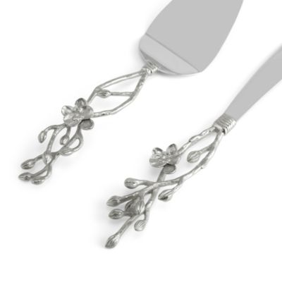 White Orchid Wedding Cake Knife & Server Set