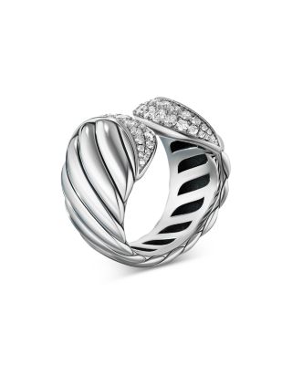 Sculpted Cable Ring with Pav&eacute; Diamonds