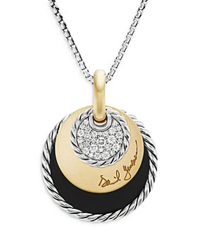 David Yurman - 18K Yellow Gold & Sterling Silver DY Elements® Mother of Pearl, Onyx & Diamond Reversible Eclipse Pendant Necklace, 32"