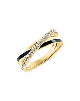 Bloomingdale's - Diamond Crossover Ring in 14K Yellow Gold with Black Enamel - 100% Exclusive
