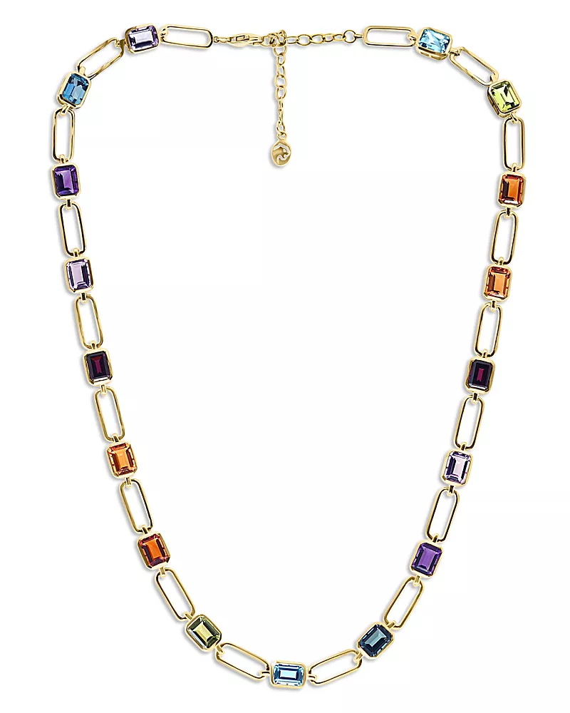 Bloomingdale's Fine Collection Multi Gemstone Paperclip Link Statement Necklace in 14K Yellow Gold, 16