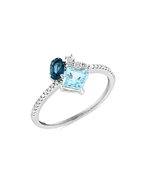 Bloomingdale’s Multicolor Blue Topaz & Diamond Ring in 14K White Gold - 100% Exclusive