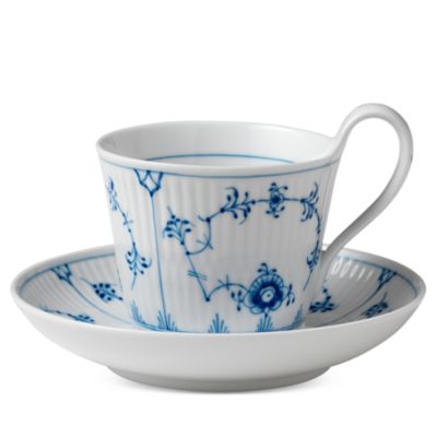 Royal Copenhagen - "Blue Fluted Plain" High Handle Tea Cup & Saucer