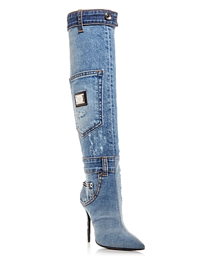 Dolce & Gabbana Denim Patchwork Boots In Blue