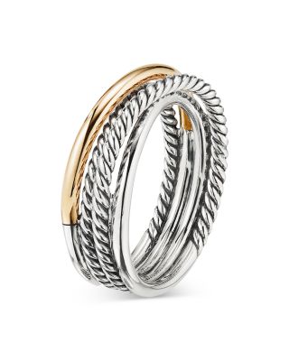 Sterling Silver & 18K Yellow Gold Crossover Narrow Ring