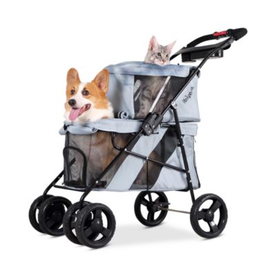 4 Wheel Double Pet Stroller for Dogs and Cats, Great for Twin or Multiple pet Travel