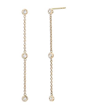 Zoe Lev - 14K Yellow Gold Diamond Bezel Linear Drop Earrings