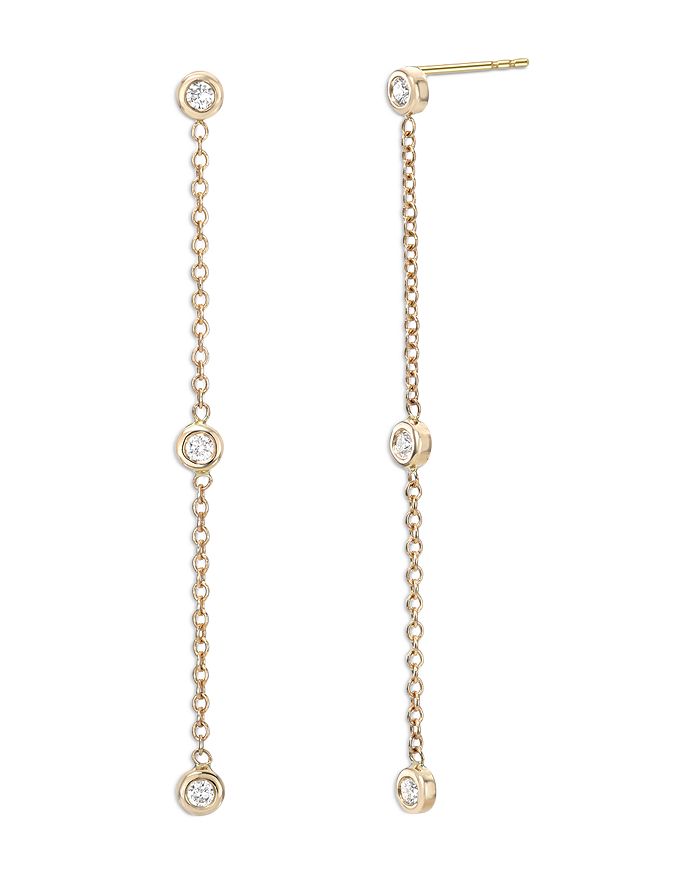 Zoe Lev 14K Yellow Gold Diamond Bezel Linear Drop Earrings