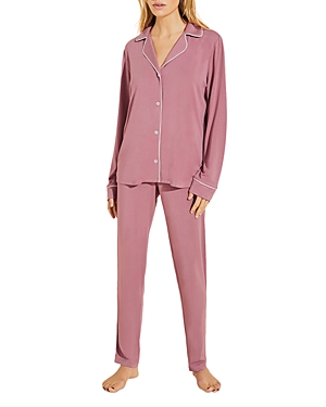 Eberjey Gisele Tuxedo Slim Long Pj Set In Acai/ivory