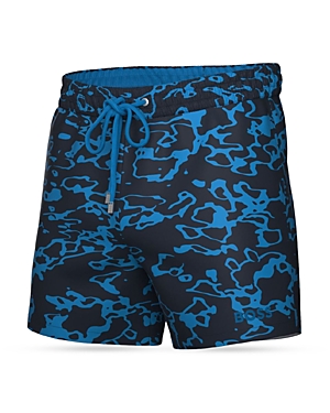 Hugo Boss Seasonal-print Swim Shorts In Quick-drying Recycled Fabric In Bright Blue