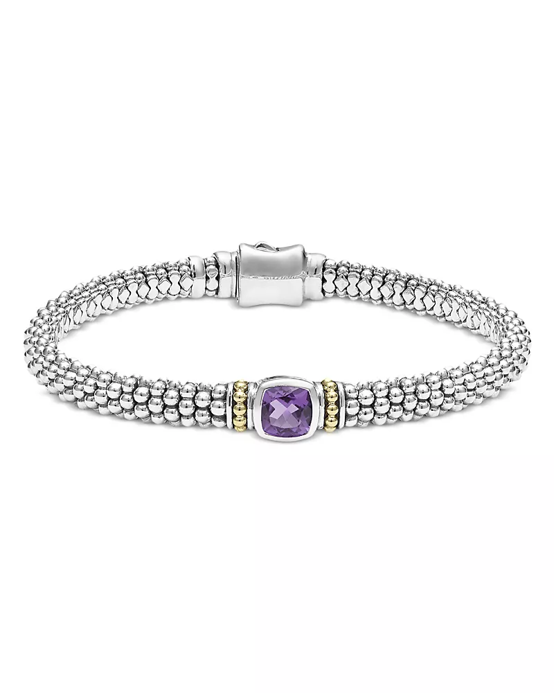 Lagos Sterling Silver & 18K Yellow Gold Rittenhouse Amethyst Solitaire Link Bracelet