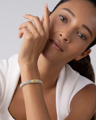 18K Yellow Gold & Sterling Silver Signature Caviar Yellow Sapphire Pav&eacute; Link Bracelet