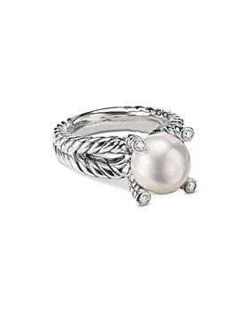 David Yurman - Sterling Silver Cable Collectables Cultured Freshwater Pearl & Pavé Diamond Rings