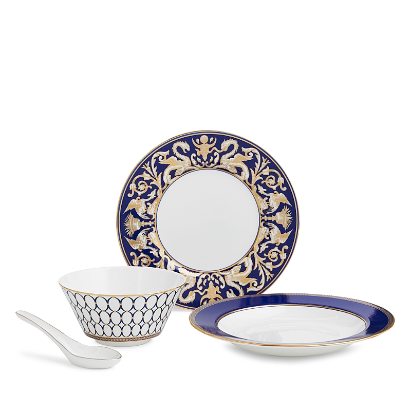 Wedgwood Renaissance Gold Four Piece Place Setting, Set Of 2 In Blue/gold