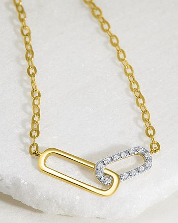 Bloomingdale's Diamond Accent Paperclip Necklace In 14k White & Yellow  Gold,  ct. . - 100% Exclusive | Bloomingdale's