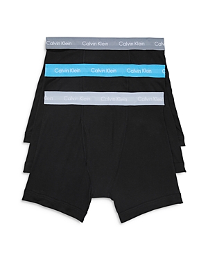 Calvin Klein Cotton Stretch Moisture Wicking Boxer Briefs, Pack Of 3 In Black/blue