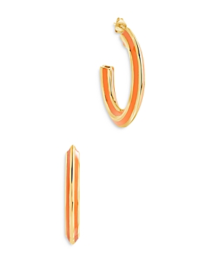 Sterling Forever Faven Enamel Hoop Earrings In Orange/gold