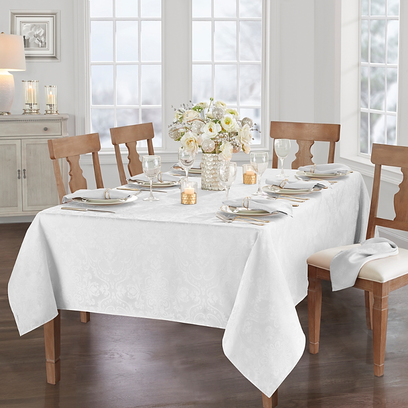 Elrene Home Fashions Elrene Caiden Elegance Damask Oblong Tablecloth, 60 X 144 In White