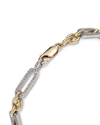 Diamond Paperclip Bracelet in 14K White & Yellow Gold, 1.0 tcw 
