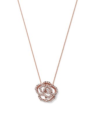 Bloomingdale's Fine Collection - Diamond Rose Flower Pendant Necklace in 14K Rose Gold, 0.30 ct. t.w. - Exclusive