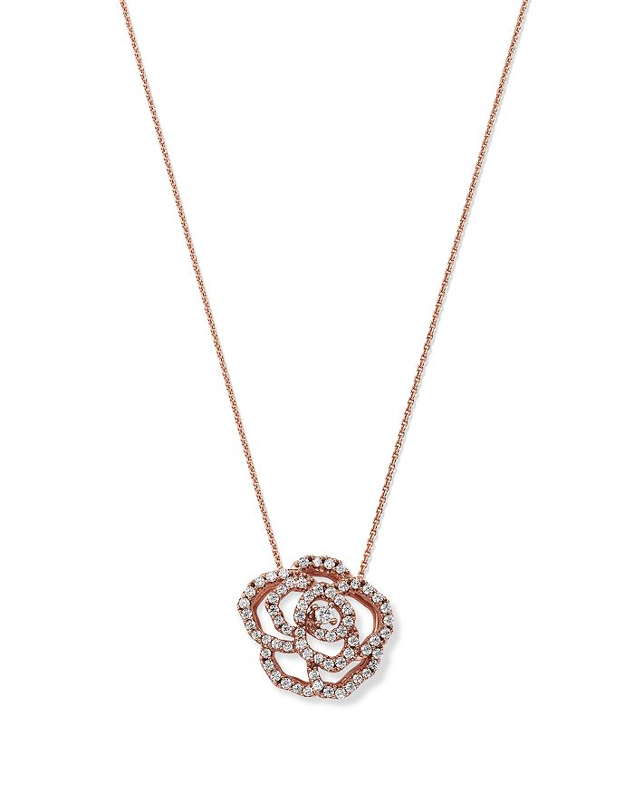 Bloomingdale's - Diamond Rose Flower Pendant Necklace in 14K Rose Gold, 0.30 ct. t.w. - 100% Exclusive