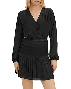 Maje Rovely Smocked Long Sleeve Cutout Dress In Black